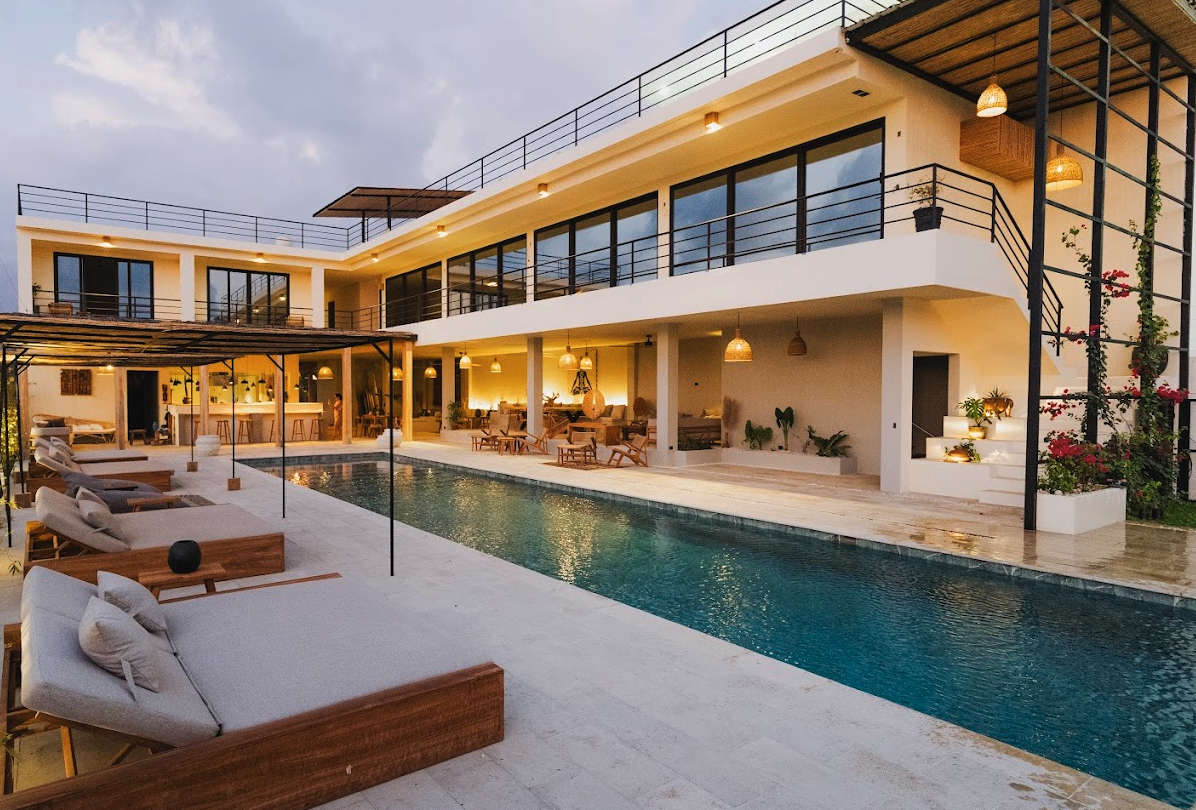 Selvamar pool and property at golden hour in Playa Hermosa
